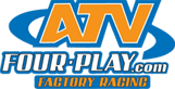 A logo for atv four play 's factory racing.