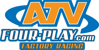 A logo for atv four-play 's factory racing.